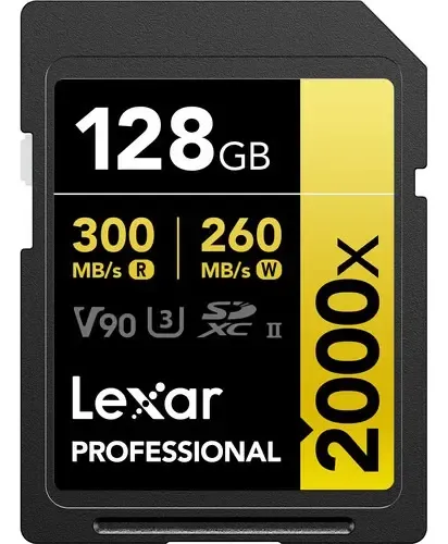 Lexar Gold 2000x Cartão de memória SDHC 128GB C10, U3, V90,(300MB/s Leitura, 260MB/s Escrita)