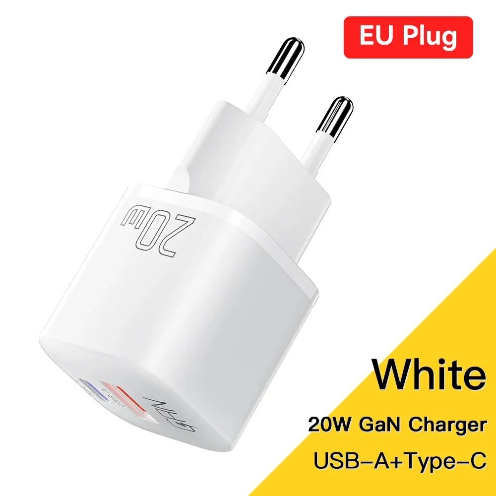 Fonte Turbo Essager GaN USB-C 20W – Carga Rápida PD e QC 3.0 para iPhone 14/13/12/11, iPad e Smartphones
