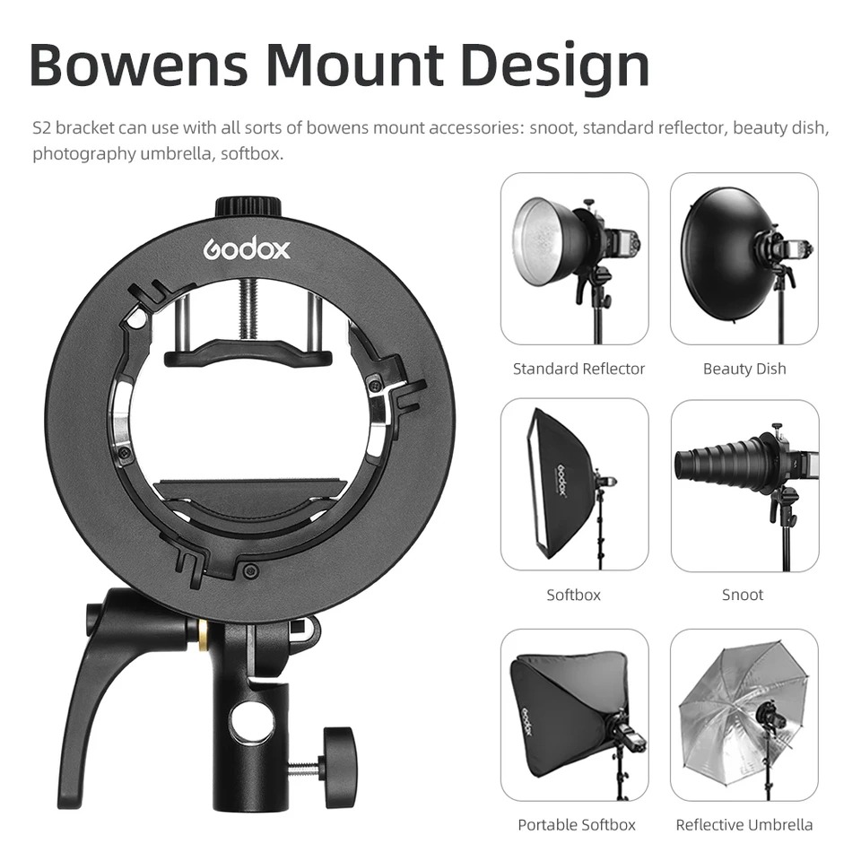 Suporte Godox S2 Bowens para Flash (TT685II,,V1, V1PRO,V100,AD200PROII,AD300PRO) - foto 2
