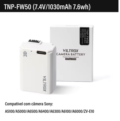 Viltrox NP-FW50 Battery para Sony Cameras | Carregamento USB-C