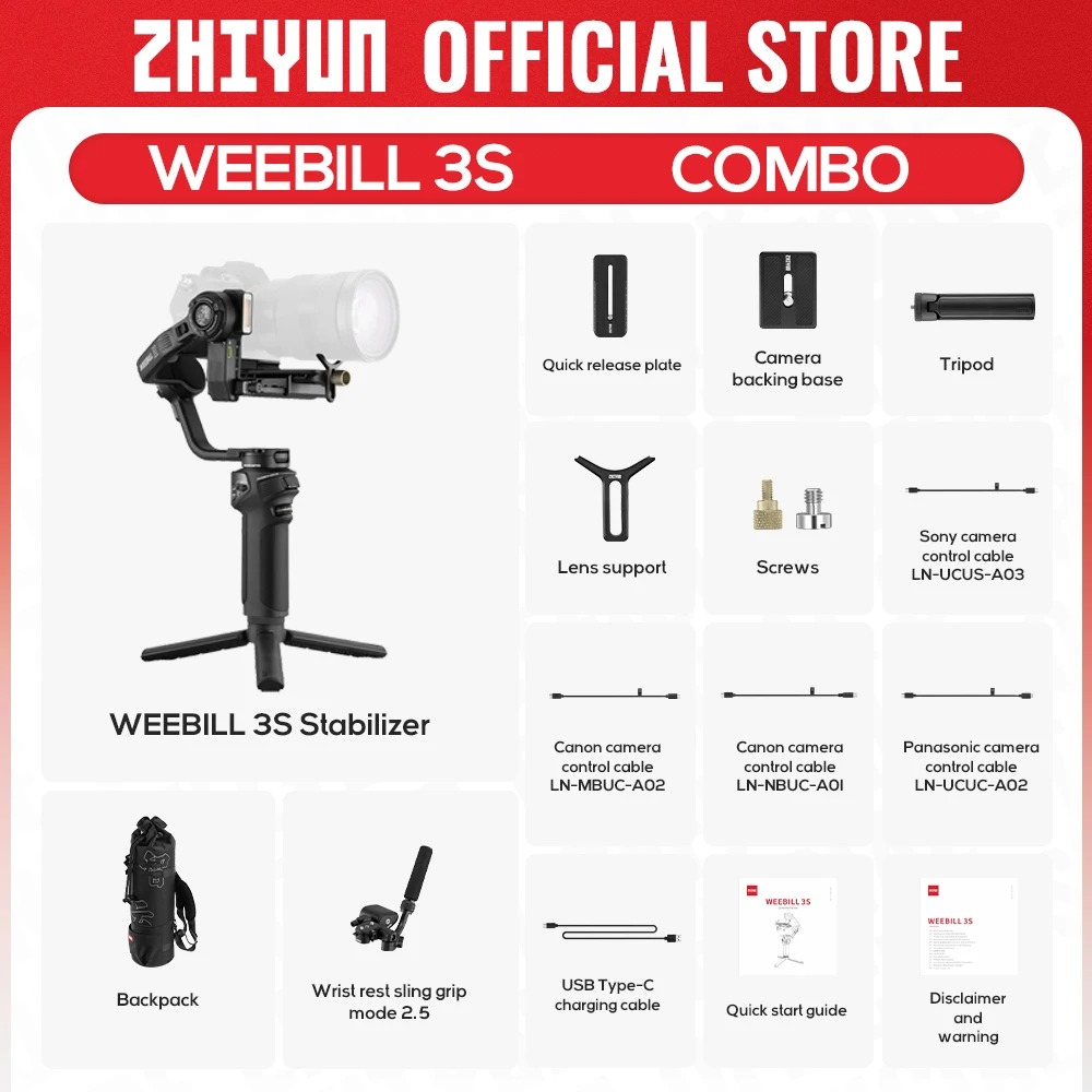 Estabilizador Zhiyun Weebill 3S Combo para Câmeras DSLR e Mirrorless (Novo)